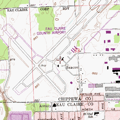Topographic Map of Chippewa Valley Regional Airport Fire Department, WI