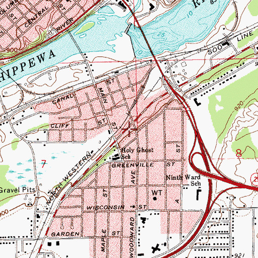 Topographic Map of Chippewa Falls Fire and Emergency Services Station 2, WI