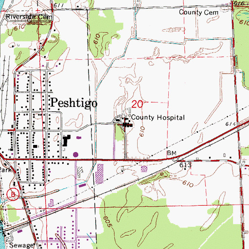 Topographic Map of Peshtigo City Fire Department Station 2, WI