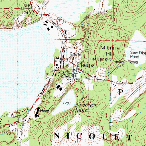 Topographic Map of Phelps Volunteer Fire Department, WI