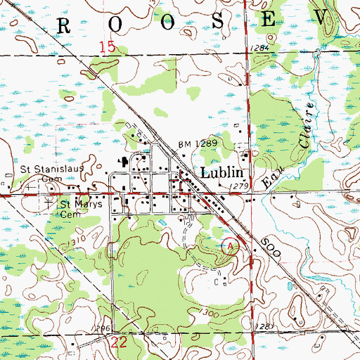 Topographic Map of Lublin Area Volunteer Fire District, WI