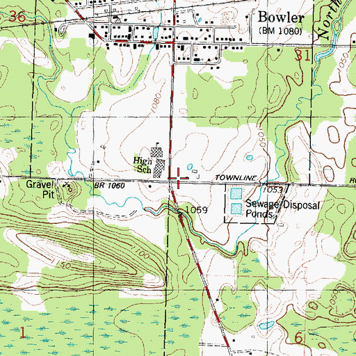 Topographic Map of Bowler Area Fire District, WI