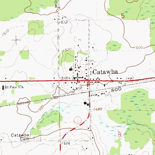 Topographic Map of Catawba - Harmony Volunteer Fire Department, WI