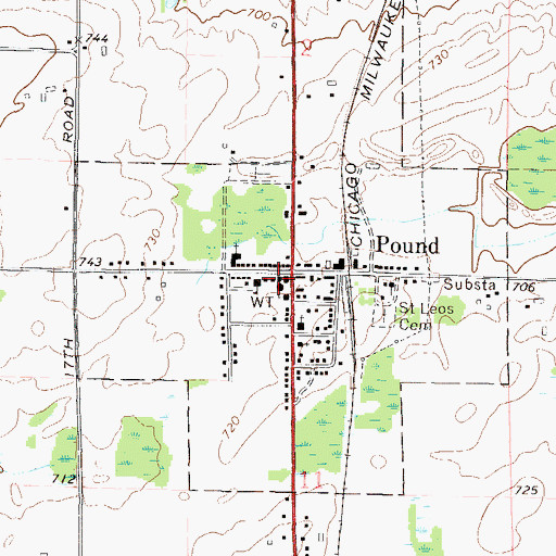 Topographic Map of Pound Volunteer Fire Department, WI