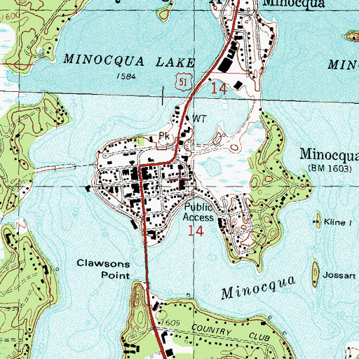 Topographic Map of Minocqua Fire Department Station 1, WI