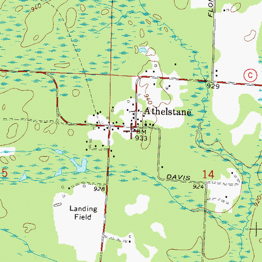 Topographic Map of Athelstane Volunteer Fire Department, WI