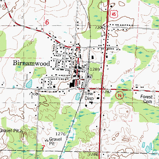 Topographic Map of Birnamwood Area Fire Department and Ambulance, WI