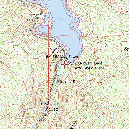 Topographic Map of Barrett Dam, CA