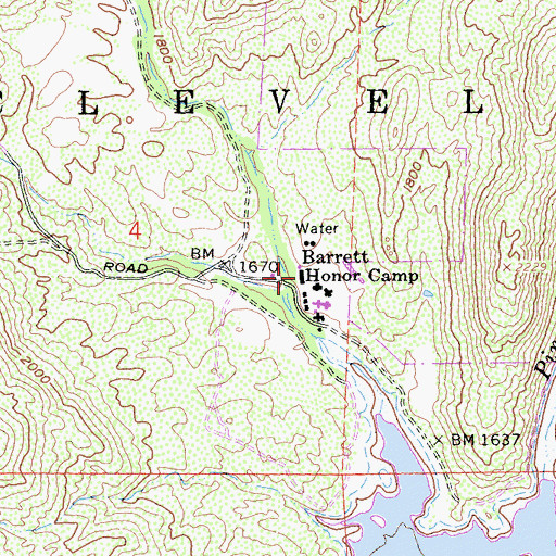 Topographic Map of Barrett Honor Camp, CA