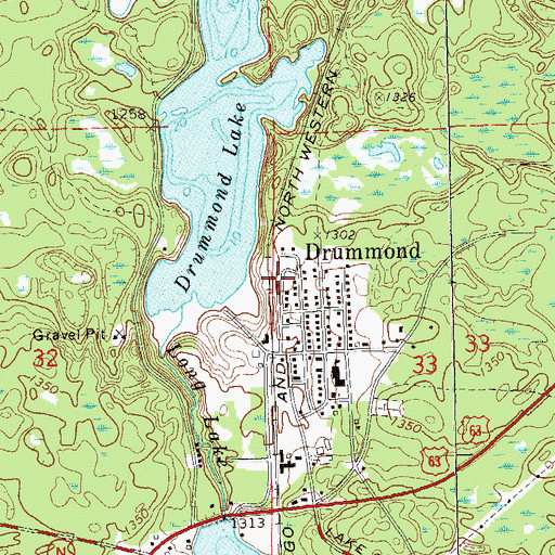 Topographic Map of Drummond Fire and Rescue, WI