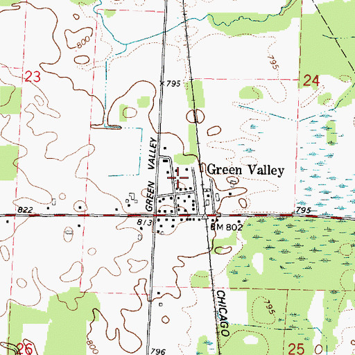 Topographic Map of Green Valley - Morgan Fire Department, WI