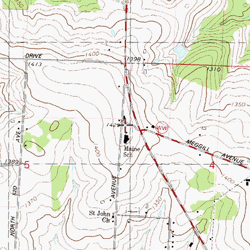 Topographic Map of Maine Township Fire Department, WI