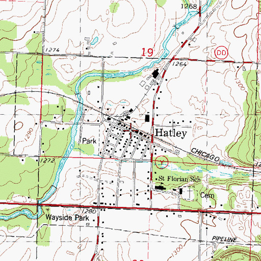 Topographic Map of Hatley Volunteer Fire Department, WI