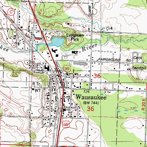 Topographic Map of Wausaukee Volunteer Fire District, WI