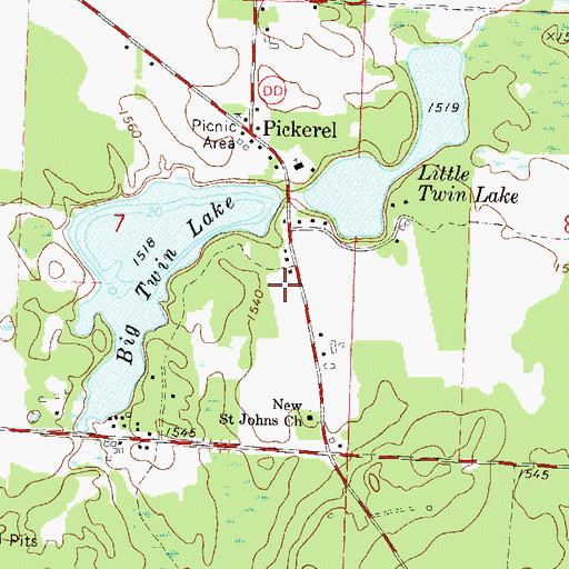 Topographic Map of Pickerel Volunteer Fire and Rescue Station 2, WI