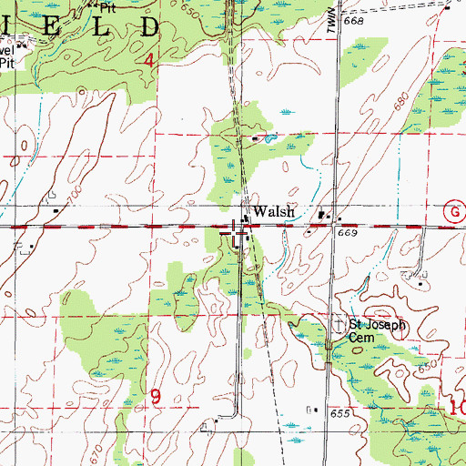 Topographic Map of Grover - Porterfield Volunteer Fire Department, WI
