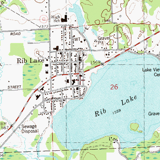 Topographic Map of Rib Lake Volunteer Fire Department, WI