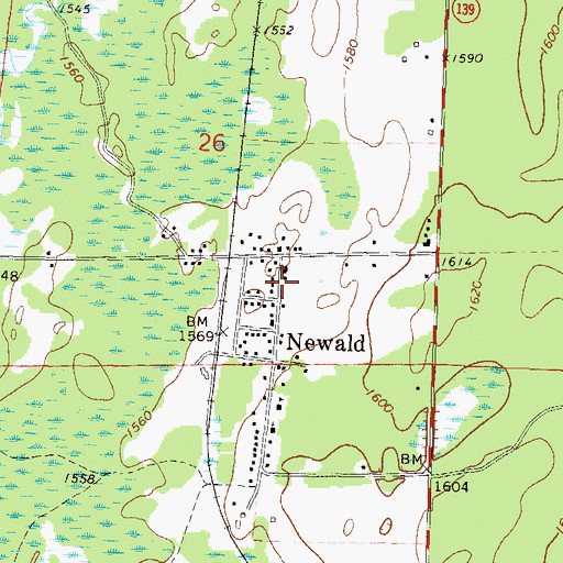 Topographic Map of Newald Volunteer Fire Department, WI