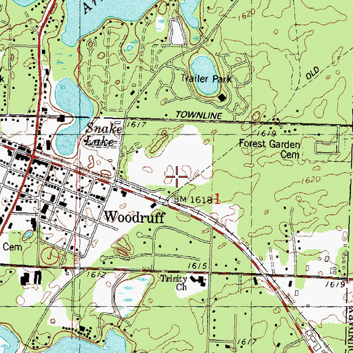 Topographic Map of Woodruff Volunteer Fire Department, WI