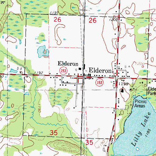 Topographic Map of Elderon Village Volunteer Fire Department, WI