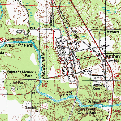 Topographic Map of Amberg Volunteer Fire Department, WI