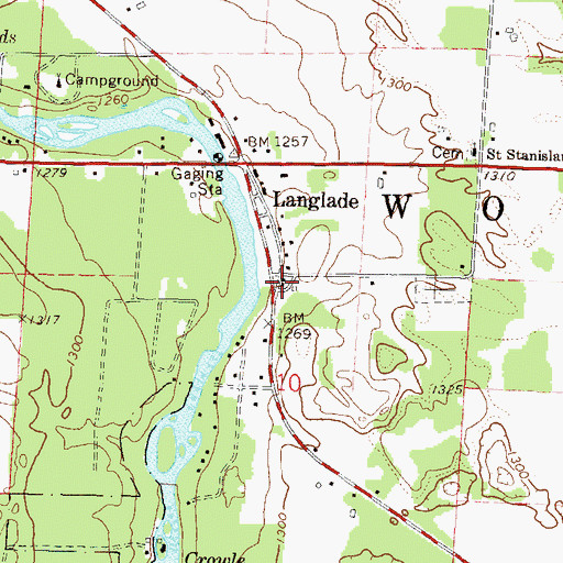 Topographic Map of Wolf River Volunteer Fire Department, WI