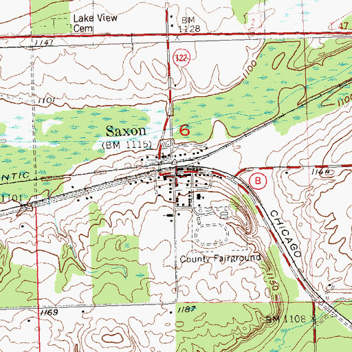 Topographic Map of Saxon - Gurney Fire Department, WI
