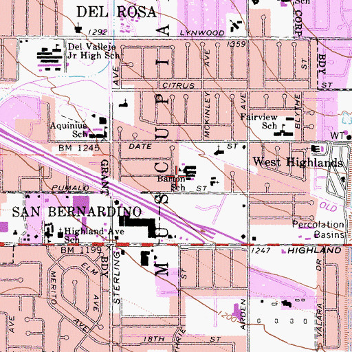 Topographic Map of Barton Elementary School, CA