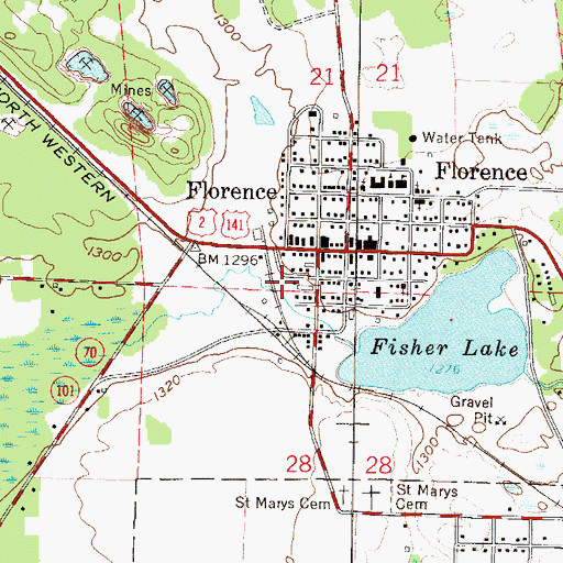 Topographic Map of Florence Rescue Squad, WI