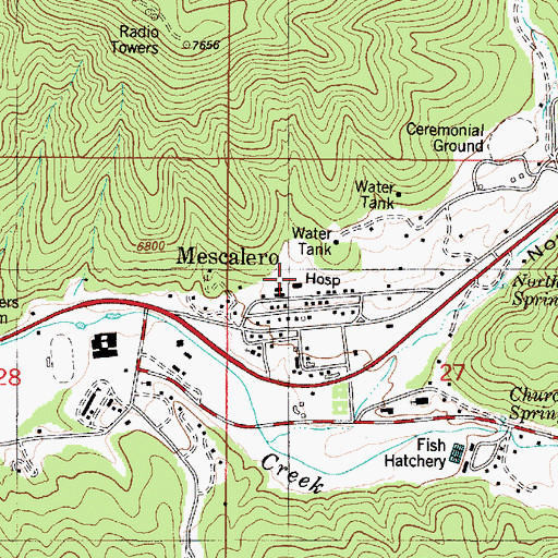 Topographic Map of Mescalero Indian Hospital, NM