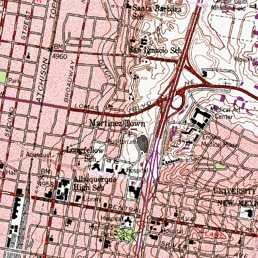 Topographic Map of Kindred Hospital Albuquerque, NM