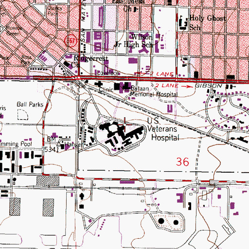 Topographic Map of Raymond G Murphy Veterans Affairs Medical Center, NM