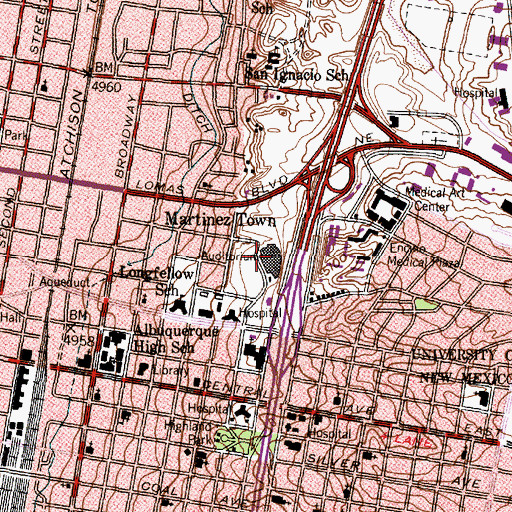 Topographic Map of Heart Hospital of New Mexico at Lovelace, NM