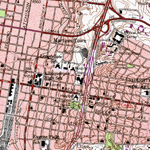 Topographic Map of Specialty Hospital of Albuquerque, NM