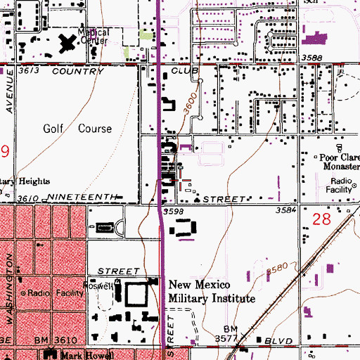 Topographic Map of Roswell Regional Hospital, NM