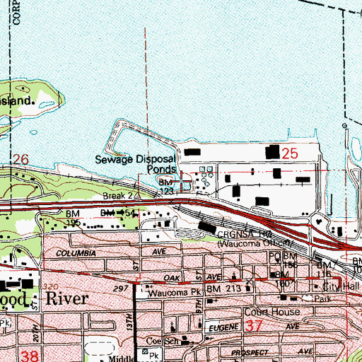 Topographic Map of Hood River Waste Water Treatment, OR