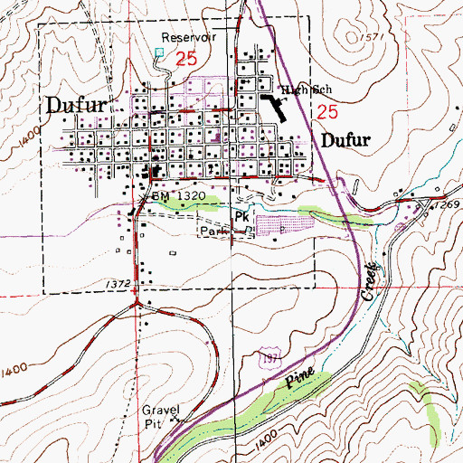Topographic Map of Dufur Sewage Treatment Plant, OR