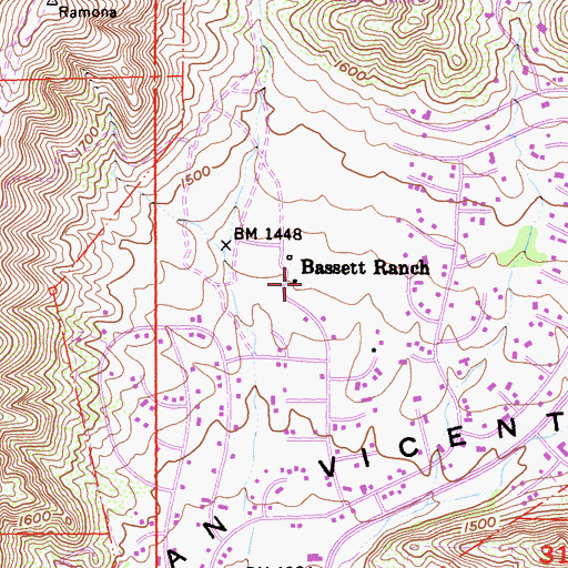 Topographic Map of Bassett Ranch, CA