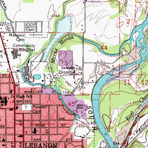Topographic Map of Lebanon Wastewater Treatment Plant, OR