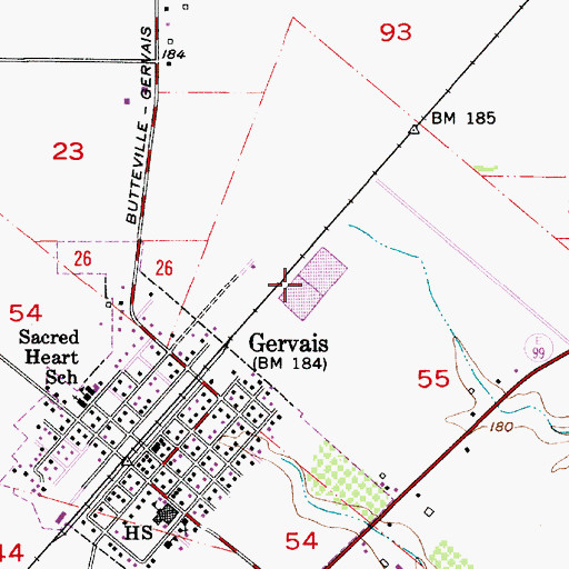 Topographic Map of Gervais Sewage Treatment Plant, OR