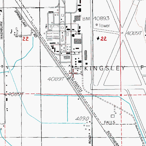 Topographic Map of Airport - Kinsgley Field Wastewater Treatment Plant, OR