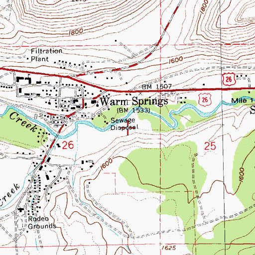 Topographic Map of Confederated Tribes of Warm Springs Wastewater Treatment Plant, OR