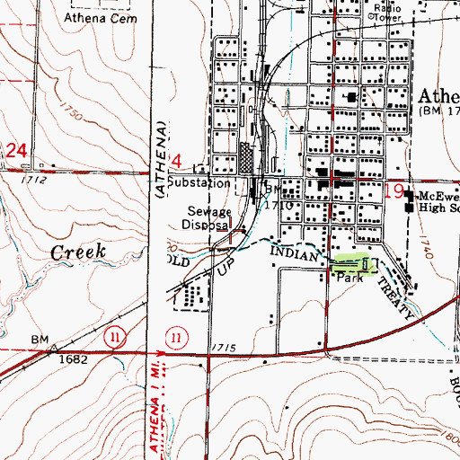 Topographic Map of Athena Wastewater Treatment Plant, OR