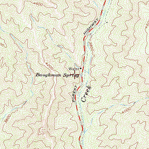 Topographic Map of Baughman Spring, CA