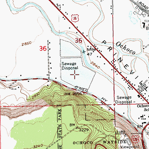 Topographic Map of Prineville Sewage Treatment Facility, OR