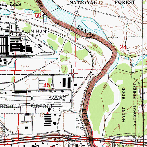 Topographic Map of Troutdale Sewage Treatment Plant, OR