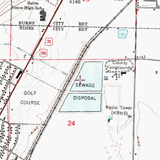 Topographic Map of Burns Sewer Treatment Plant, OR