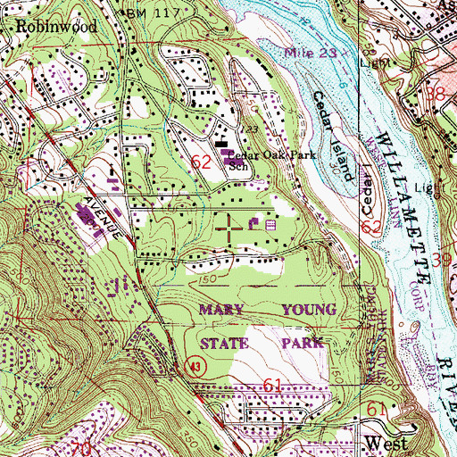 Topographic Map of Lake Oswego Water Treatment Plant, OR