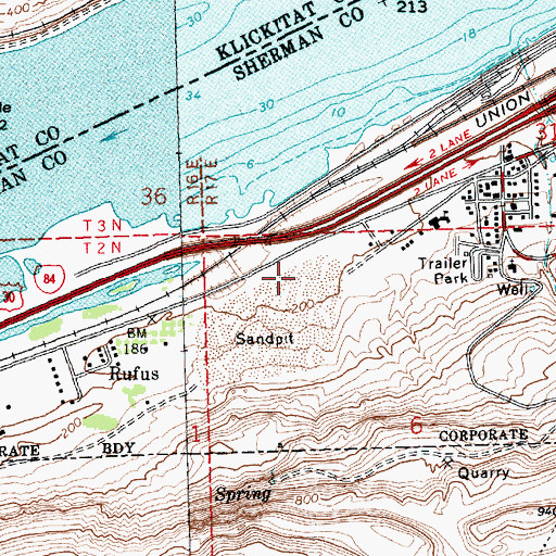 Topographic Map of Rufus Sewer System, OR