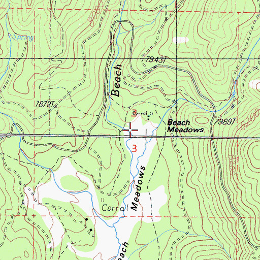 Topographic Map of Beach Meadows Guard Station, CA